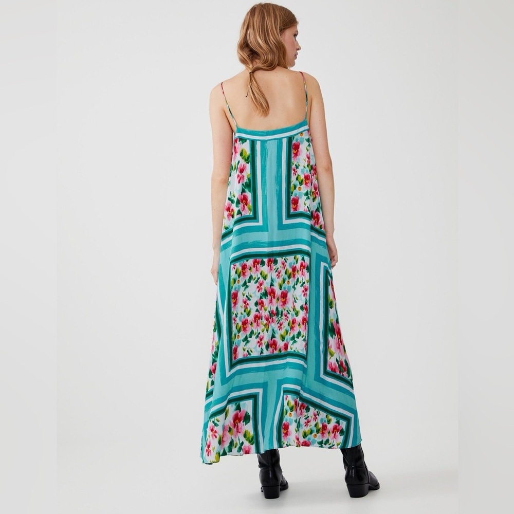 Zara Multicolour Loose Fit Printed Maxi Dress With Thin Straps size Large